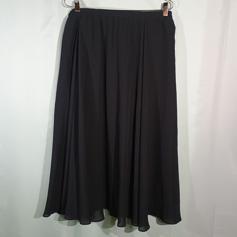 Women’s Black Chiffon Midi Skirt – Flowy A-Line Elastic Waist Dress Skirt